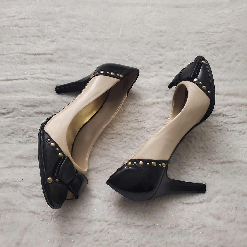 Anne Klein Black and Cream Studded Heels